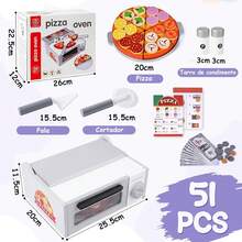 51 Piezas de Juguetes de Pizza de Madera para Niños, Comida de Juguete para de Pizza, Juego de Comida de Juego de Roles, Accesorios de Cocina con Horno, Regalo para Niños de 3 4 5 6 Años - 1 - Ver 7