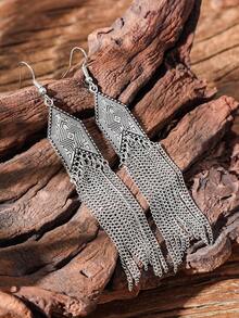TopHanqi Metal Tassel Drop Earrings - Antique Silver - View 3