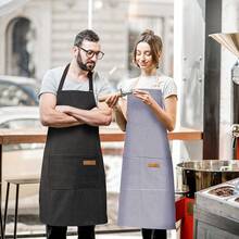 2 Pack Adjustable Bib Apron With 2 Pockets Chef CooFKing Kitchen Restaurant Aprons For Women Men,Blue/BlackPinstripes - 藍/黑細條紋 - 查看 6