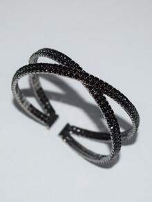 1pc Rhinestone Criss-Cross Elegant Fashion Bangle - 1115 Gun Black - View 1