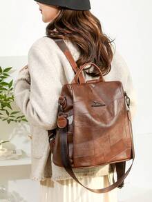 Mochila de cuero PU con parches antirrobo para mujeres, bolso de moda multifuncional para uso diario, bolso de viaje ligero con múltiples bolsillos y gran capacidad, mochila minimalista conveniente para estudiantes, enfermeras, maestros, profesionales de negocios, viajes, ir y venir, compras, oficina, citas, senderismo, entrenamiento, trabajo, regalo de cumpleaños, regalo de vacaciones