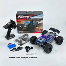 1:16 Scale Remote Control Monster Truck - High Speed Racing Car Over 38 Km/H - (Blue/Purple) - Alloy Off-Road Truck With LED Lights, Battery And Waterproof Function - Adult High Speed Racing Car Toy, Gift For Birthday, Christmas, Holiday And New Year
