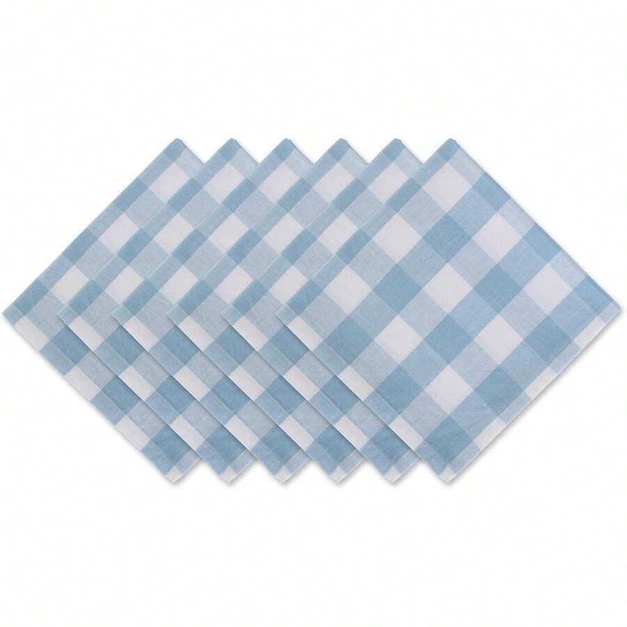 DII Buffalo Check, Juego de servilletas, 20 x 20 Pulgadas, Azul Claro y Blanco, 6 Piezas - Azul claro y blanco - Ver 1