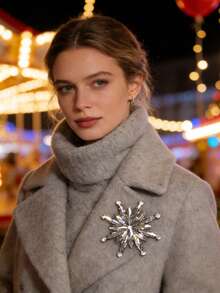 1pc Elegant Geometric Shaped Brooch, Floral Design Crystal Brooch, Suitable For Daily Wear, Scarf Clip, Party & Banquet Jewelry Decoration, An Ideal Gift Choice. - Silver - View 4