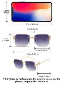 1 Par de Óculos Femininos Quadrados Sem Armação com Hastes de Metal e Detalhes em Degradê de Cor de Cobra - Estilo Vintage e Moderno - Degradê - Ver 4