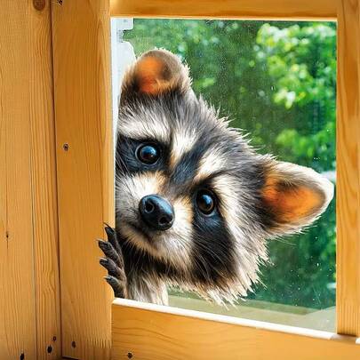 1pc Raccoon Peek-A-Boo Window Sticker - Static Adhesive Vinyl Decal, Reusable Art Animal Decals In Irregular Shapes, For Glass Doors And Windows, Semi-Glossy Surface, Perfect For Home Decor, Raccoon Decor