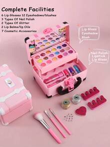 女孩迷你化妆包套装 儿童表演手提包 公主化妆包（里面三层都是塑料层） 公主角色扮演玩具 生日礼物 节日礼物 新年礼物 圣诞礼物 - 粉色 - 查看 5