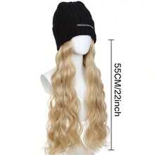 Heat-Resistant Synthetic Long Wave Hairpiece With Elastic Knit – Versatile Straight & Curly Style - 黑帽1b - 查看 5