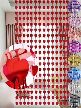 1 pieza Cortina de seda con forma de corazón para decoración de fondo, 100cm(39.37in) * 200cm(78.74in) Cortina de flecos de seda para el Día de San Valentín, boda, decoración de fiesta