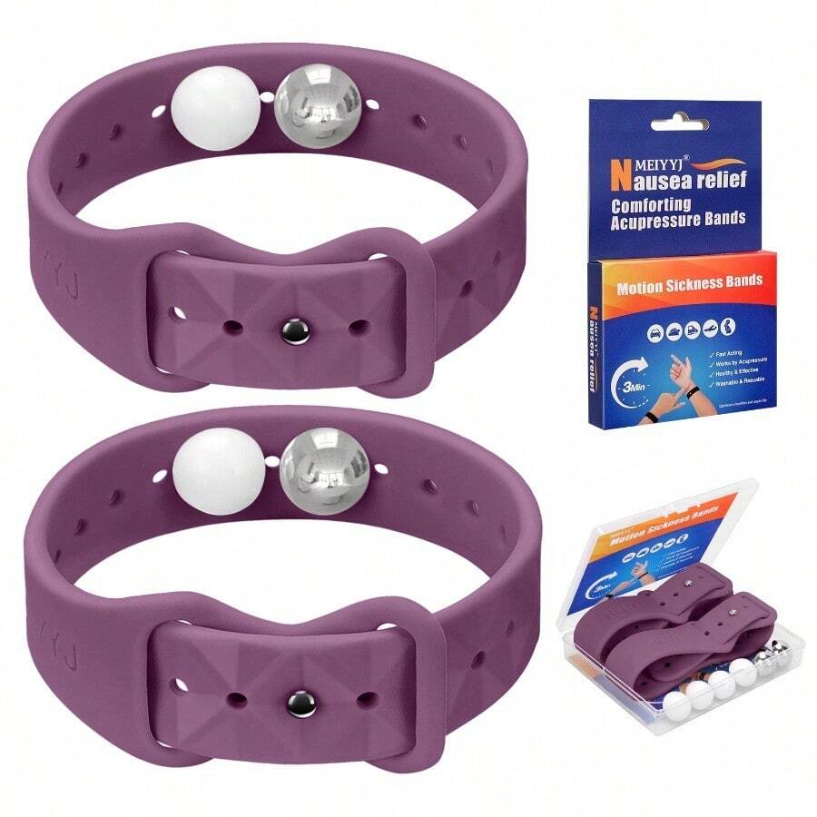 MEIYYJ 1 Pair/2pcs Anti-Motion Sickness Wristbands, Silicone Double-Clip Bracelets, Ergonomic Design - Purple - View 1
