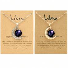 2件套金银复古月亮夜光吊坠，十二星座项链，附星座卡片，派对/生日礼物，日常佩戴 - 金+銀 - 查看 7