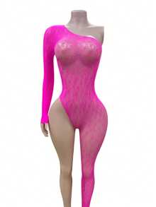 性感内衣，女士渔网连体衣紧身连体衣网眼连体袜性感紧身裤睡衣 - 玫紅色 - 查看 4