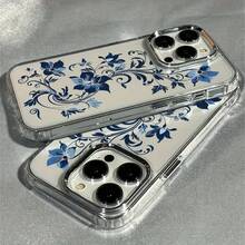 1pc Fashionable Premium Minimalist,Artistic Blue Flower TPU Protective Case |   Shockproof Phone Cover |   Scratch-Resistant Transparent Case Compatible With  7 / X / XS / 11 Series And  12 / 13 / 14 / 15 / 16 Models.,[Local Warehouse Fast Shipping] Series Waterproof Shockproof Scratch Resistant - Kiểu 1 (1 cái) - Xem 1