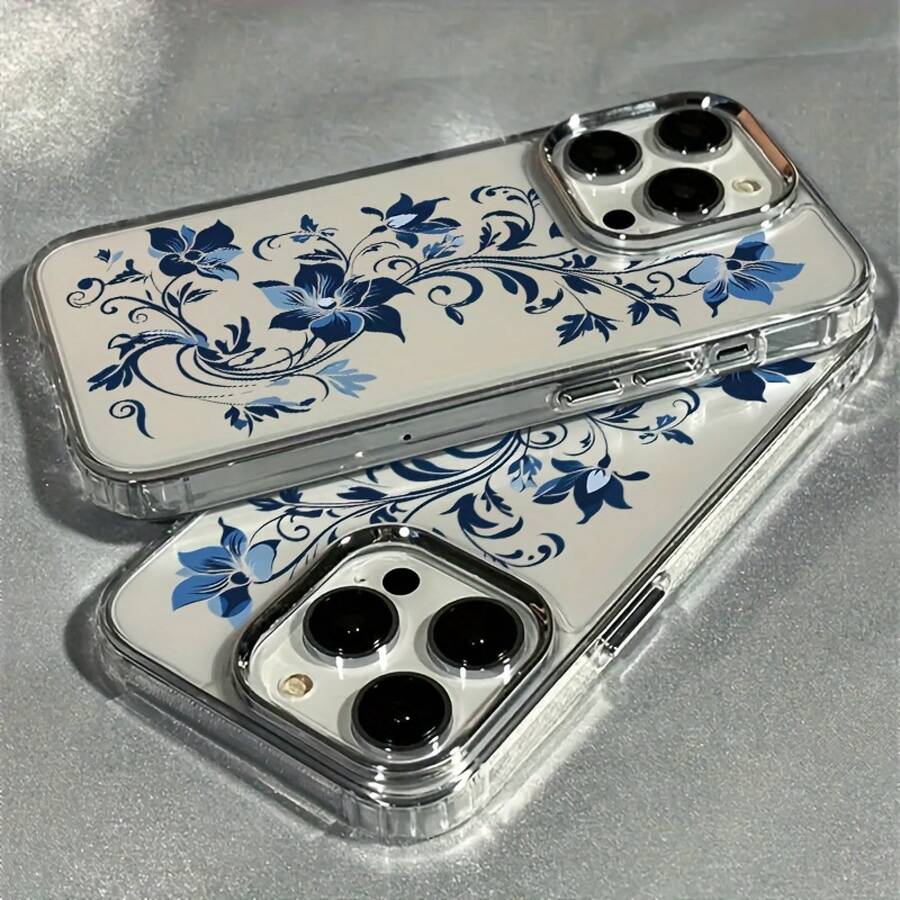 1pc Fashionable Premium Minimalist,Artistic Blue Flower TPU Protective Case |   Shockproof Phone Cover |   Scratch-Resistant Transparent Case Compatible With  7 / X / XS / 11 Series And  12 / 13 / 14 / 15 / 16 Models.,[Local Warehouse Fast Shipping] Series Waterproof Shockproof Scratch Resistant - Kiểu 1 (1 cái) - Xem 1
