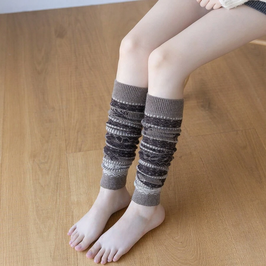 Wearing Fashionable Items With Stacked Socks, Thickened Socks, Warm Leg Socks, Elongated Mid Length Socks, Autumn And Winter Leg Guards - màu đen - Xem 1