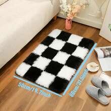 1 件装高档柔软蓬松地毯，带 1 厘米海绵垫，适用于卧室、客厅、阳台、书房、户外野餐、家居装饰，防滑奢华地毯 - 黑與白 - 查看 5