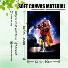 1pc Frameless Back To The Future 2 Movie Poster Canvas Wall Art - 12x18 Inch Vibrant Futuristic Lightning Scene With Marty & Doc Brown & DeLorean Time Machine, High-Quality Print, Dramatic Sci-Fi - 彩色 - 查看 1