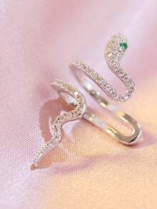 1 chiếc khuyên tai kẹp hình rắn màu trắng đính đá Zirconia, không cần xỏ lỗ. - Bạc - Xem 5