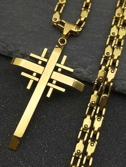 Collar con colgante de cruz cruzada de Jerusalén de estilo punk, amuleto de oración de acero inoxidable unisex para hombres