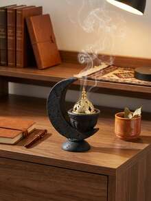 黑色树脂阿拉伯斋月香炉，新月形香炉，优雅香薰扩散器，家居装饰，无烟香氛架，适用于客厅、卧室、瑜伽室、冥想空间，独特香炉 - 彩色 - 查看 9