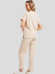 Scrubs Set For Women Dentist Nurse Uniforms Scrubs Suit V-Neck Tops And Cargo Pants Nurse Beauty Salon Workwear With Pattern