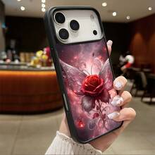 High-Quality Macaron Acrylic Magnetic Phone Case,Mystical Rose With Angelic Wings - A Dreamy Fantasy Artwork Magnetic Charging Phonecase Handy Case, Handy Cover For IPhone 11 12 13 14 15 16 17 17 Air 17 Pro 17 Pro Max Shock Resistant Protective Case OOFJ - Hồng - Xem 3