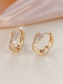 一对简约时尚铜质锆石镶嵌耳环，适合女性日常佩戴。 - 耳環 - 查看 4