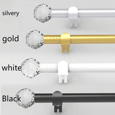 5/8英寸窗帘杆，搭配透明水晶装饰尖顶，有白色、黑色、金色、银色可选，适合28至144英寸的窗户。易于安装的坚固窗帘杆支架套装。适用于卧室、厨房、客厅、餐厅或办公室，现代优雅风格，外观简约时尚！