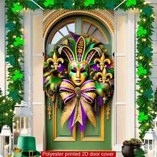 Encantadora cubierta de puerta de Mardi Gras - Diseño de máscara festiva, letrero de decoración de pared de poliéster para uso diario y de fiesta, 70.87x35.43 pulgadas