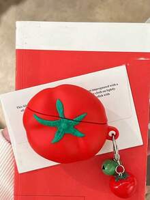 1个3D逼真番茄造型保护套，兼容苹果第四代蓝牙无线耳机，1/2/3代硅胶软壳，Pro第三代，女士新款设计（不含耳机） - 紅色 - 查看 2