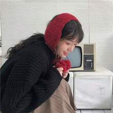 保暖耳罩，可爱韩系学生风，与Kpop明星同款，冬季保暖耳罩，毛绒耳袋，防冻，可折叠耳罩，圣诞帽，情人节礼物 - 酒紅色 - 查看 2