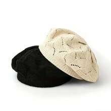 1pc Women's Black Flat Top Beret Hat, Versatile PU Painter Beret, Pumpkin Hat, Autumn/Winter