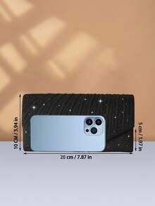 REMANLAND 1 chiếc ví nữ sang trọng, xếp ly, bóng bẩy, ví dự tiệc thời trang quyến rũ dành cho quý cô, túi cầm tay kiểu phong bì với các khe và ngăn đựng thẻ ẩn, túi đeo vai có dây xích kim loại có thể tháo rời, phù hợp cho các cô gái dự tiệc, cô dâu, món quà tuyệt vời nhất cho các dịp lễ. - màu đen - Xem 5