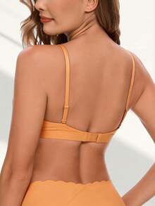 女士黑色三角杯性感舒适比基尼上衣，可拆卸胸垫，可调节肩带，女士内衣 - 橘色 - 查看 2