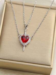 1 Set Stainless Steel Heart Pendant Necklace, Fashionable Jewelry Set, Versatile Minimalist Design, Gift Accessory