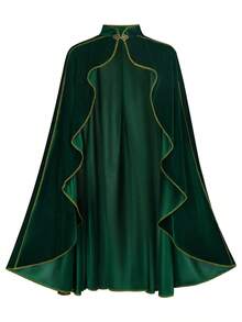 男士绿色连帽斗篷，金色镶边，适合巫师/魔法师/女王服装、万圣节动漫角色扮演表演
