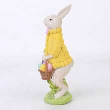 Adorable Resin Bunny Figurines With Egg And Basket Cute Rabbit Spring Table Centerpieces - Yellow - View 2