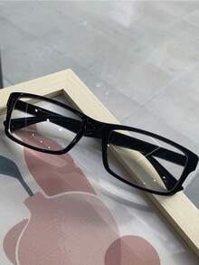 1副女士极简方形塑料框透明镜片眼镜 - 黑色套裝 - 查看 4