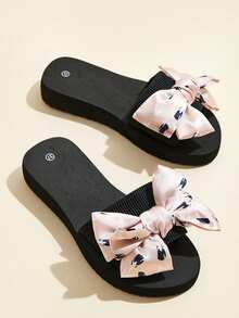 Women's Solid Color Elegant Sandals, Slip On Bowknot Decor Lightweight Beach Slides, Non-Slip Vacation Slides In Holiday - Multicolor - View 2