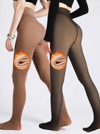 半双装舒适加厚保暖连裤袜，女士高弹力半透明高腰连裤袜，适合秋冬季穿着