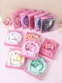 5pcs Girls Hair Accessories Set, Autumn/Winter Facial Cleansing Sponge Cloud Headband, Makeup Headwrap, Versatile Hair Clips Gift Box, Suitable For Daily Use - Multicolor - View 3