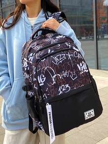 Unisex Camouflage Backpack, Large Capacity School Bag, Laptop Bag For Middle/High School Students, Fashionable Casual Travel Daypack With Multiple Compartments (All Strap Letters Random) - Coffee - View 4