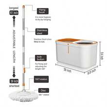 Floor Spin Mop And Bucket Set With Wringer System Extended Stainless Steel Handle 61"For Home Floor Cleaning Use With 5 Replacement Head Refill And 1 Cleaning Brush Head - WhiteOrange - 查看 5