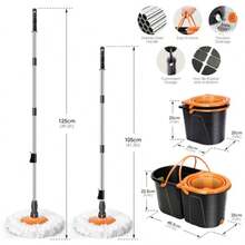 Spin Mop And Bucket With Wringer Set Double Bucket Separate Dirty Water 360° Spinning Mop System With 3 Microfiber Mop Heads Clean Water Mop Set For Floor Cleaning - Xám cam - Xem 6
