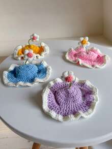 Handmade Knitted Pet Hat With Flower Decor, Soft & Warm, Fashionable & Cute, Suitable For Small Dogs & Cats, Ideal Gift For Pet Lovers As Pet Accessory, Pet Clothing, Photography Prop - Multicolor - View 7