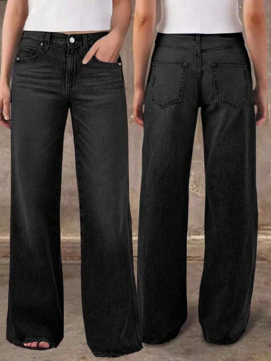 新款时尚女式直筒牛仔裤，舒适弹力，高品质，春季休闲百搭黑色