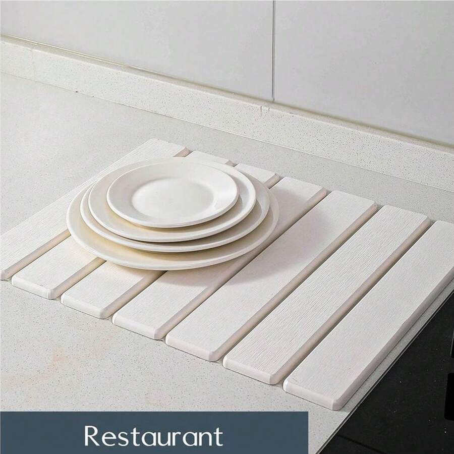 1pc Diatomaceous Earth Foldable Mat,Multi-Surface Kitchen Dish Drying Pad, Rectangular Strip, No Washing Required, Water Absorbent, Quick-Drying, Non-Slip Kitchen Mat - White - View 1