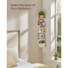 VASAGLE Estantería esquinera, Estante Flotante de Pared de 5 Niveles con diseño de Zigzag, estantería, Color café rústico ULBC72BX(Blanco rústico) - Multicolor - Ver 5