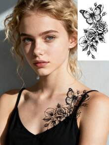 6pcs Black Temporary Tattoo Stickers, Suitable For Arms And Legs, Waterproof And Sweatproof, Easy To Use And Remove, Great For Women, Essential For Parties And Gatherings - Black - View 3