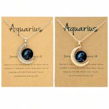 2件套金银复古月亮夜光吊坠，十二星座项链，附星座卡片，派对/生日礼物，日常佩戴 - 金+銀 - 查看 13